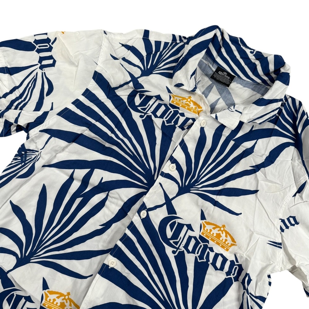 Corona Mens White & Navy Palm Tree Resort Button Up Beach Shirt Size Small‎